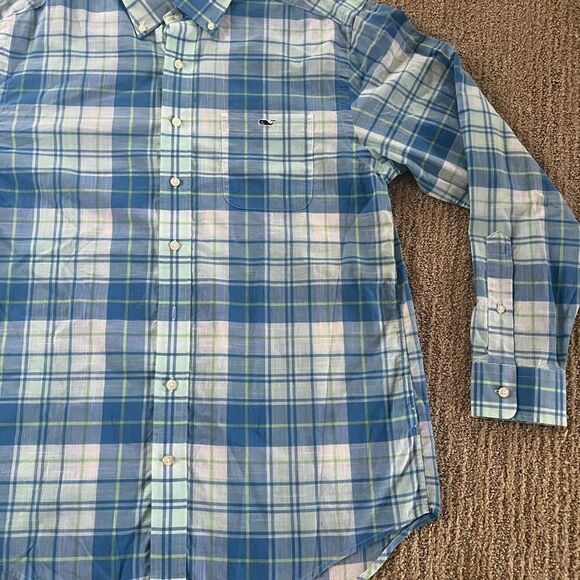 Vineyard Vines Blue and Green Plaid Button Down Tucker Shirt - Picture 3 of 11